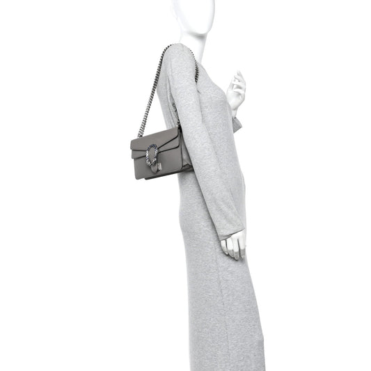 Dollar Calfskin Enamel Small Dionysus Shoulder Bag Dusty Grey Electric Blue