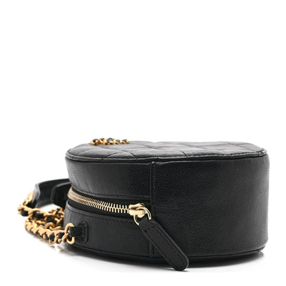 Goatskin Quilted Chanel 19 Round Clutch With Chain Black