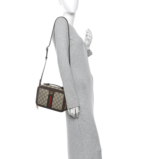GG Supreme Monogram Web Small Ophidia Top Handle Shoulder Bag Brown