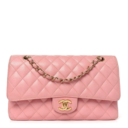 Caviar Quilted Medium Double Flap Pink