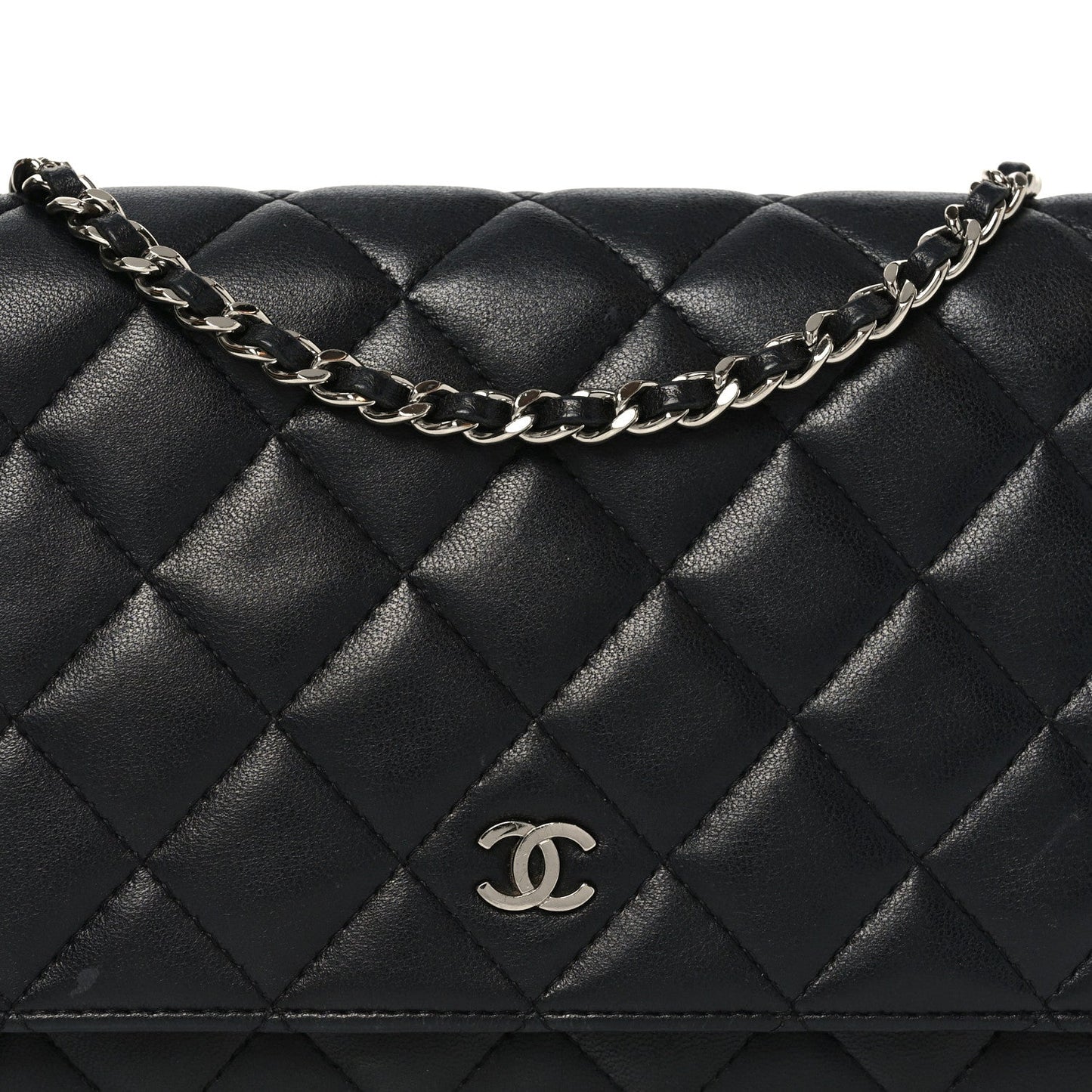 Lambskin Quilted Wallet On Chain WOC Black