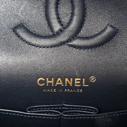 Denim Quilted Medium Double Flap Dark Blue