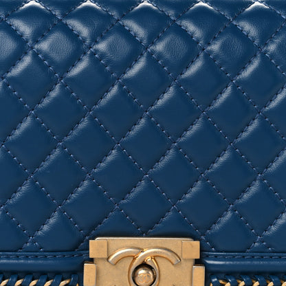Calfskin Quilted Medium Boy Top Handle Flap Blue
