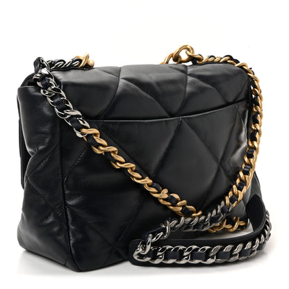Goatskin Quilted Large Chanel 19 Flap Navy Blue
