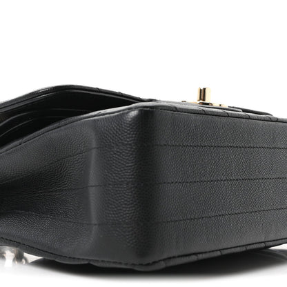 Caviar Chevron Quilted Small Double Flap Black