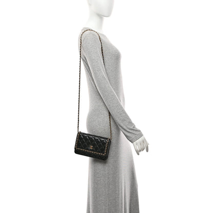 Lambskin Quilted Chain Around Wallet On Chain WOC Black