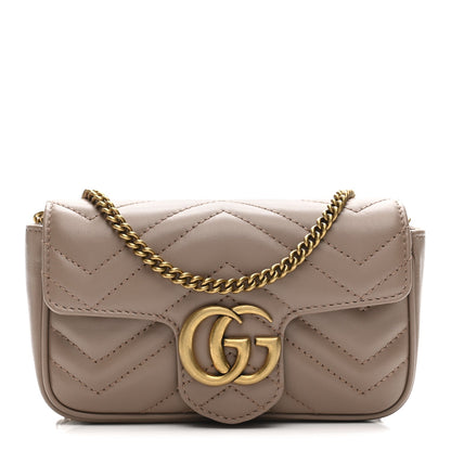 Calfskin Matelasse Super Mini GG Marmont Shoulder Bag Porcelain Rose