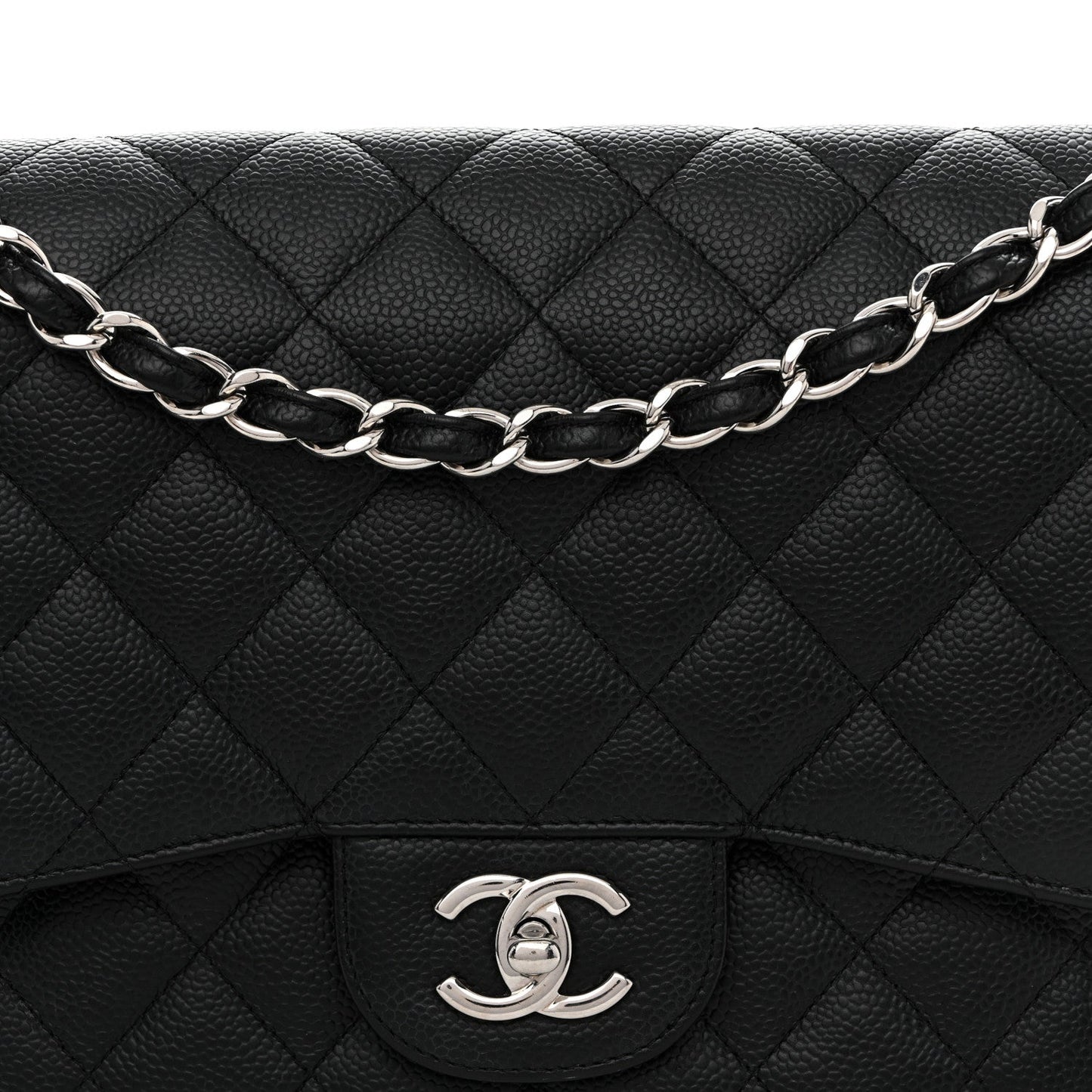 Caviar Quilted Jumbo Double Flap Black