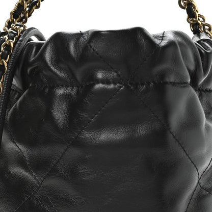Shiny Calfskin Quilted Mini Chanel 22 Black