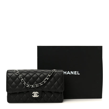 Caviar Quilted Medium Double Flap Black
