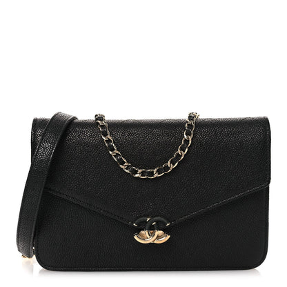 Grained Calfskin Quilted Cuba Wallet On Chain WOC Black