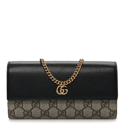 Dollar Calfskin GG Supreme Monogram Petite GG Marmont Wallet Chain Bag Black Beige Ebony