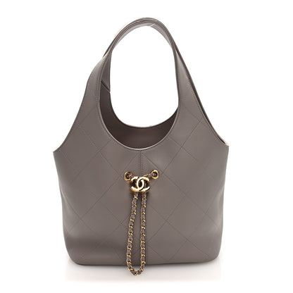 Calfskin Quilted Shopping Bag Dark Grey