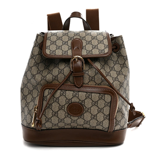 GG Supreme Monogram Azalea Calfskin Retro Interlocking G Buckle Backpack Beige Ebony Brown Sugar