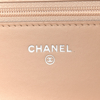 Patent Calfskin Chevron Quilted Wallet On Chain WOC Beige