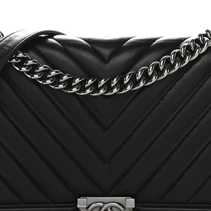 Calfskin Chevron Quilted New Medium Boy Flap Black