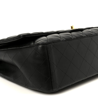 Lambskin Quilted Maxi Double Flap Black