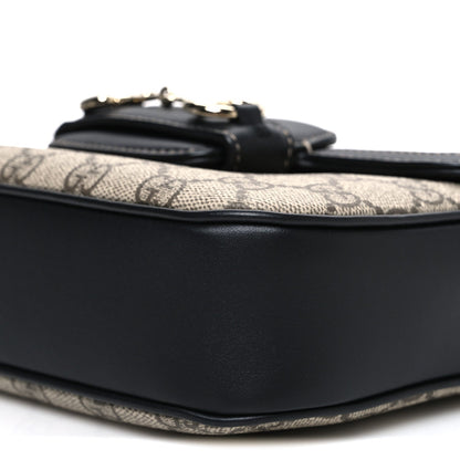 GG Supreme Monogram Horsebit 1955 Soft Small Shoulder Bag Beige Black