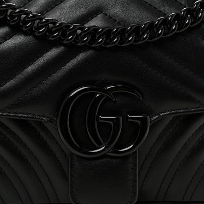 Calfskin Matelasse Monochrome Mini GG Marmont Shoulder Bag Black