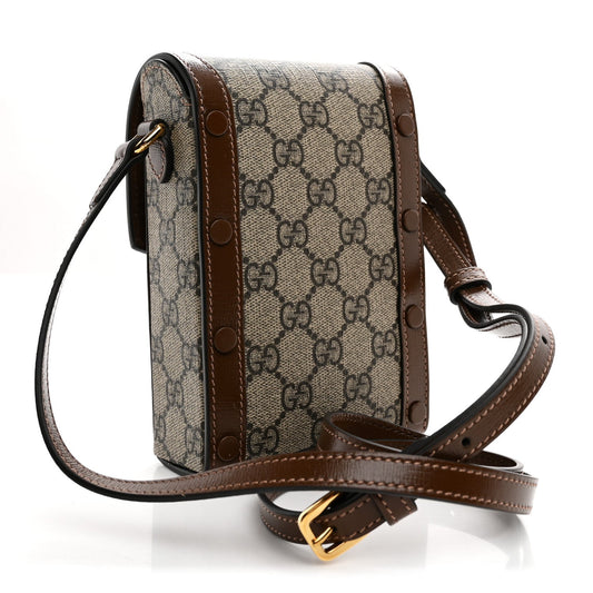 GG Supreme Monogram Mini Horsebit 1955 Crossbody Bag Beige Brown Sugar