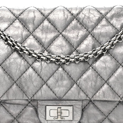 Metallic Aged Calfskin Quilted 2.55 Reissue 226 Flap Dark Silver