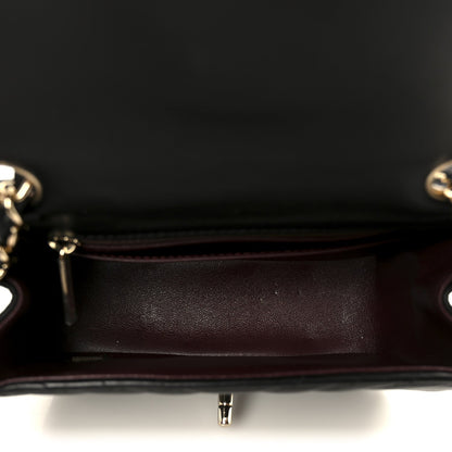 Lambskin Chevron Quilted Mini Square Flap Black
