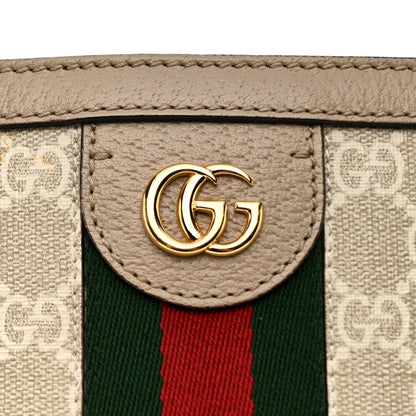 GG Supreme Monogram Textured Dollar Calfskin Web Medium Ophidia Shopping Tote Beige Mystic White Oatmeal