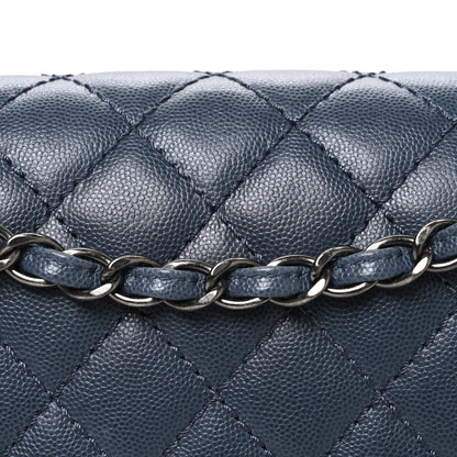 Caviar Quilted Jumbo Double Flap Dark Grey