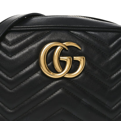 Calfskin Matelasse Small GG Marmont Chain Shoulder Bag Black