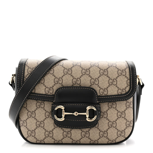 GG Supreme Monogram Horsebit 1955 Soft Small Shoulder Bag Beige Black