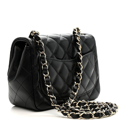 Lambskin Quilted Mini Square Flap Black