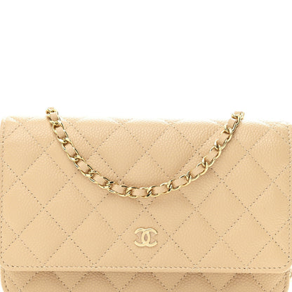 Caviar Quilted Wallet on Chain WOC Beige
