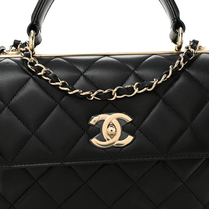 Lambskin Quilted Small Trendy CC Dual Handle Flap Bag Black