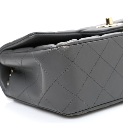 Lambskin Quilted Mini Rectangular Flap Dark Grey