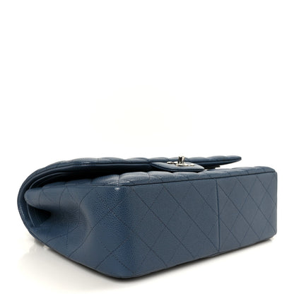 Caviar Quilted Jumbo Double Flap Blue