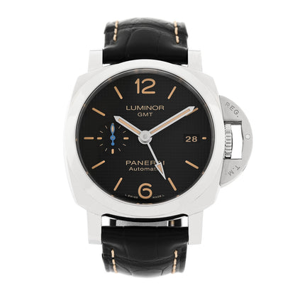 Stainless Steel Alligator 42mm Luminor 1950 3 Days GMT Automatic Watch Black PAM01535