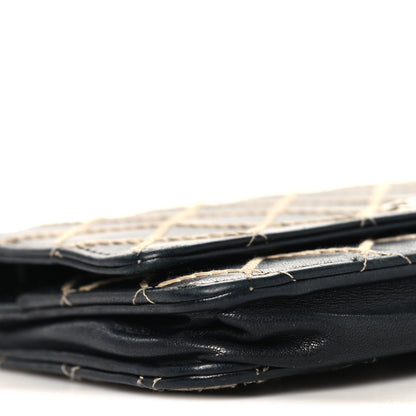 Calfskin Diamond Stitch Wallet On Chain WOC Black