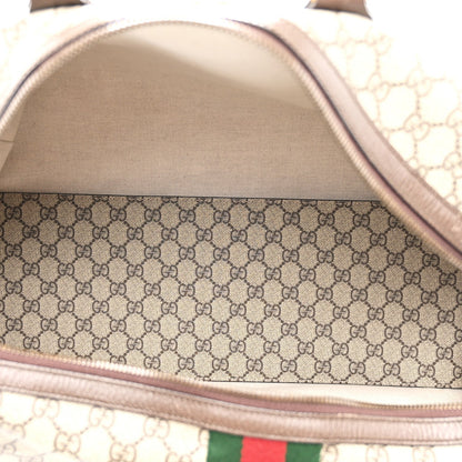 GG Supreme Monogram Textured Dollar Calfskin Web Medium Ophidia Carry-On Duffle Bag Beige Ebony New Acero