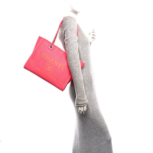 Mixed Fibers Calfskin Medium Deauville Tote Pink Orange