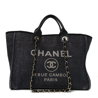 Woven Straw Raffia Large Deauville Tote Black