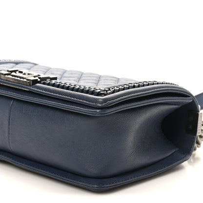 Calfskin Quilted Medium Top Handle Boy Flap Blue