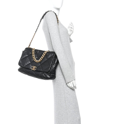 Goatskin Quilted Maxi Chanel 19 Flap Black