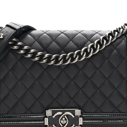 Goatskin Quilted Patent Medium Duo Boy Flap Dark Blue