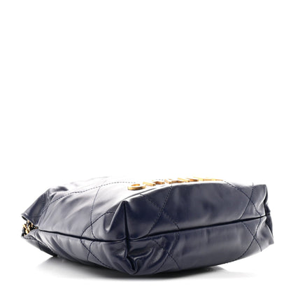 Shiny Calfskin Quilted Mini Chanel 22 Navy Blue