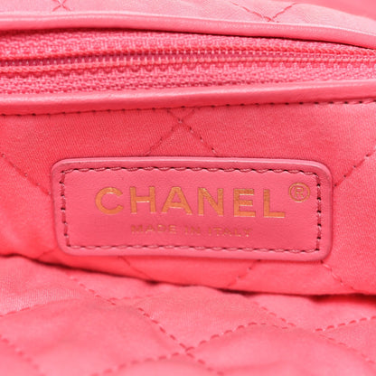 Shiny Calfskin Quilted Chanel 22 Drawstring Bag Coral Pink