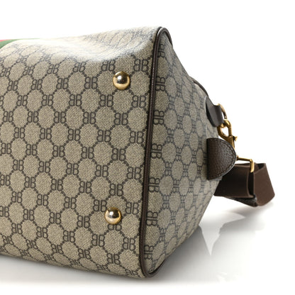 X BALENCIAGA BB Supreme Monogram Web Medium Ophidia Carry-On Duffle Bag Beige New Acero