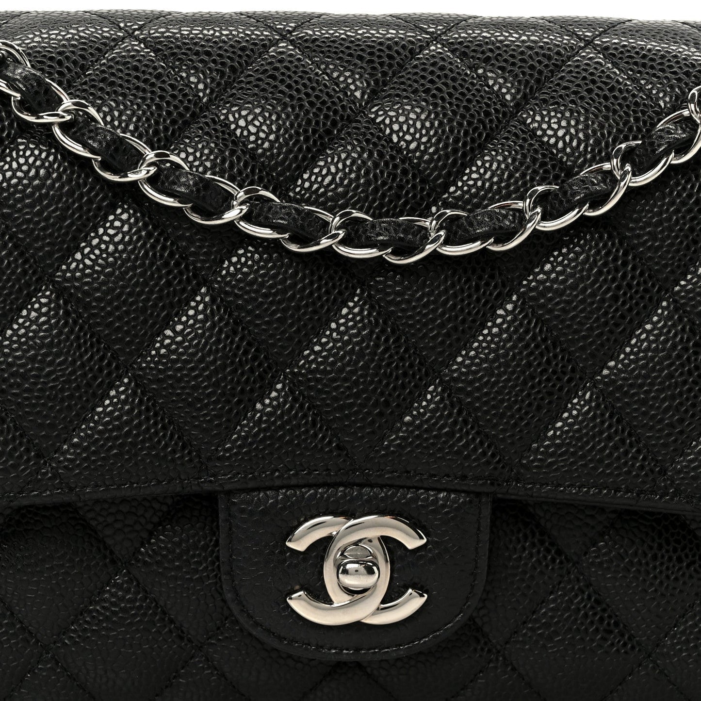 Caviar Quilted Medium Double Flap Black