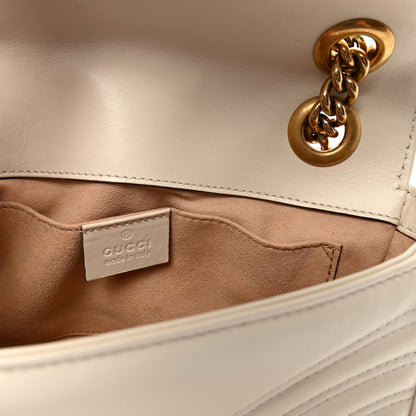 Calfskin Matelasse Mini GG Marmont Shoulder Bag White