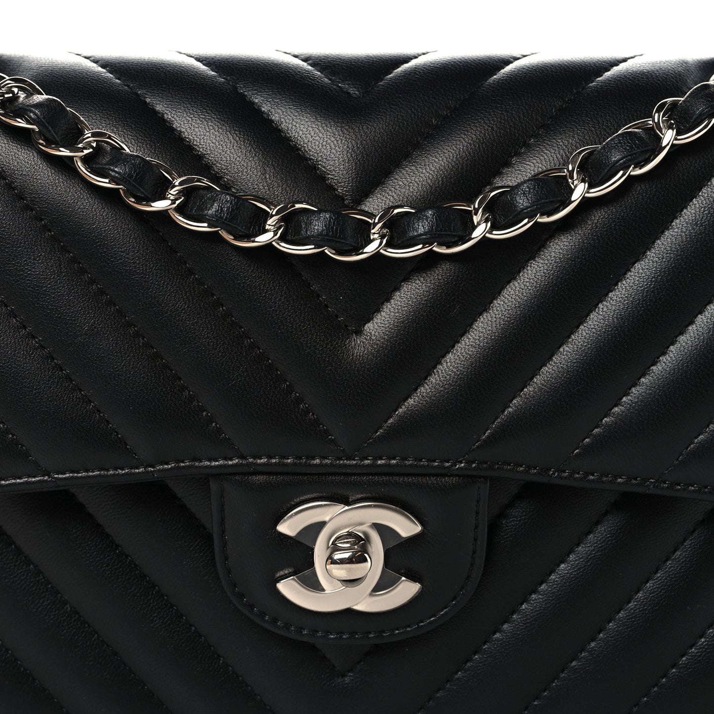 Lambskin Chevron Quilted Small Double Flap Black