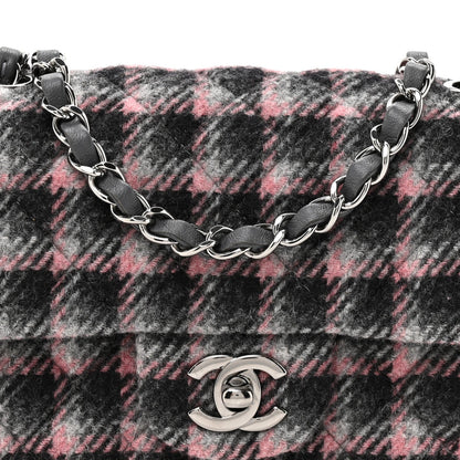 Wool Plaid Quilted Mini Rectangular Flap Pink Grey Multicolor